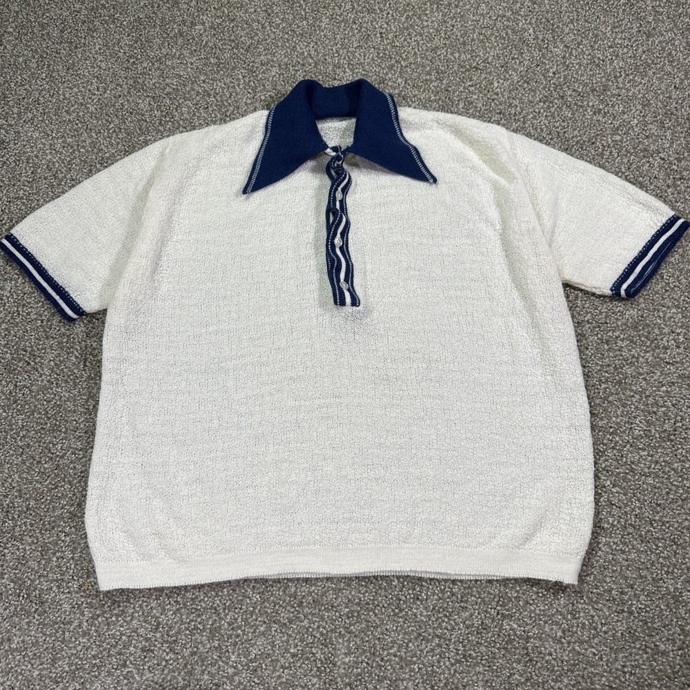 True Vintage 60s Mens Knitted Dagger Collar Sweater Shirt Sz XL Mod Fashion Boho